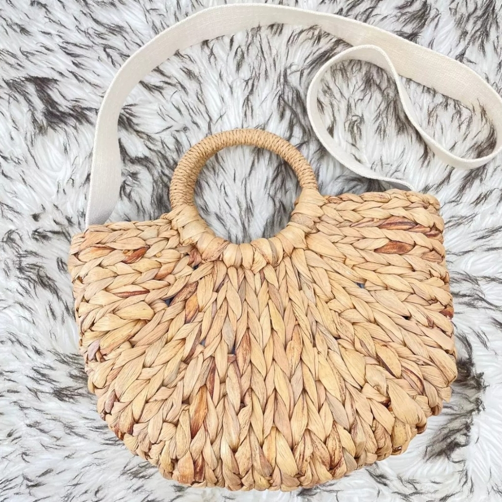 Gap Boho Straw Bag Circular Handle Striped Lining… - image 1